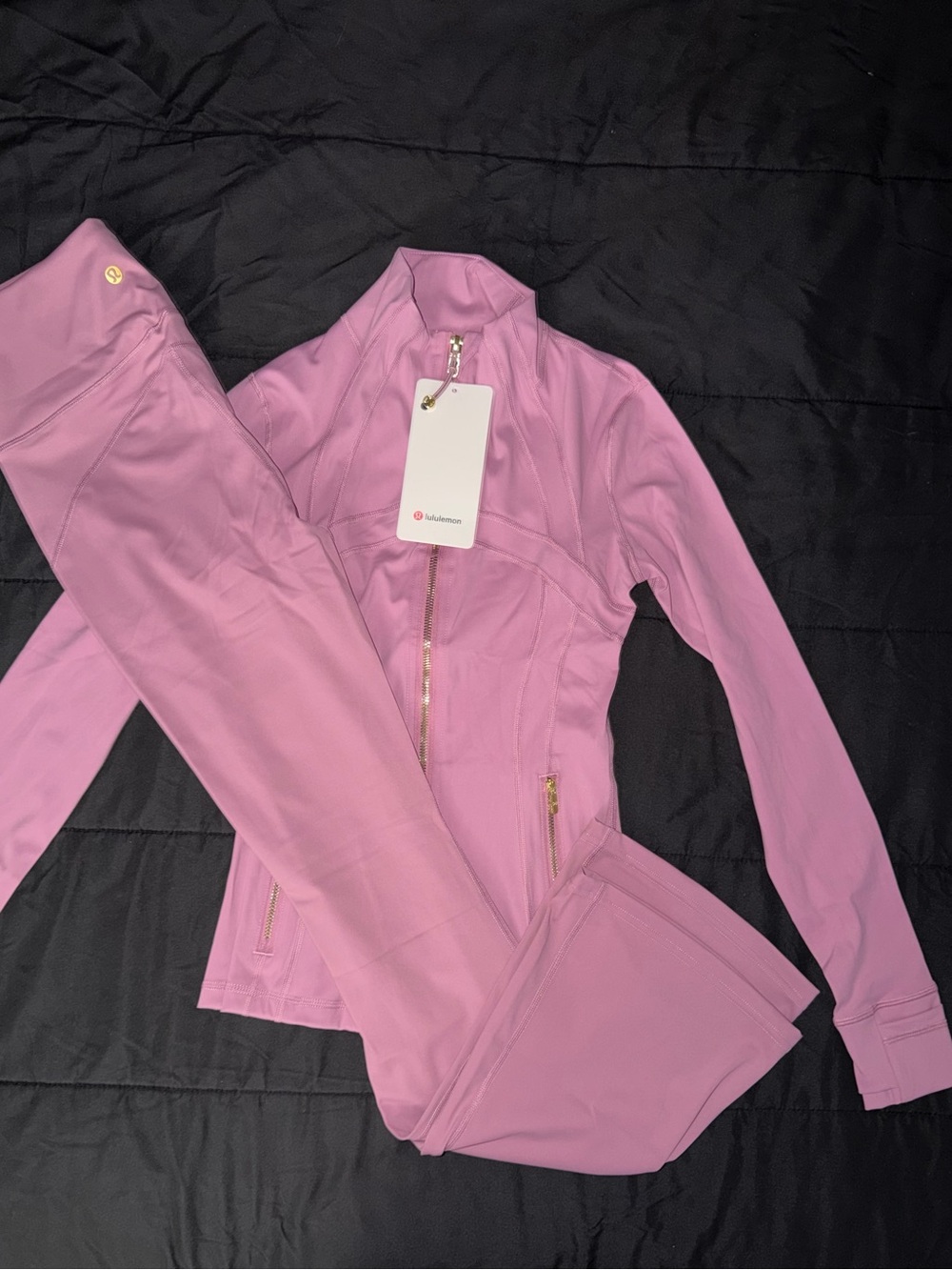 lululemon athletica Lavender Pink Zip Jacket & flared Leggings Set